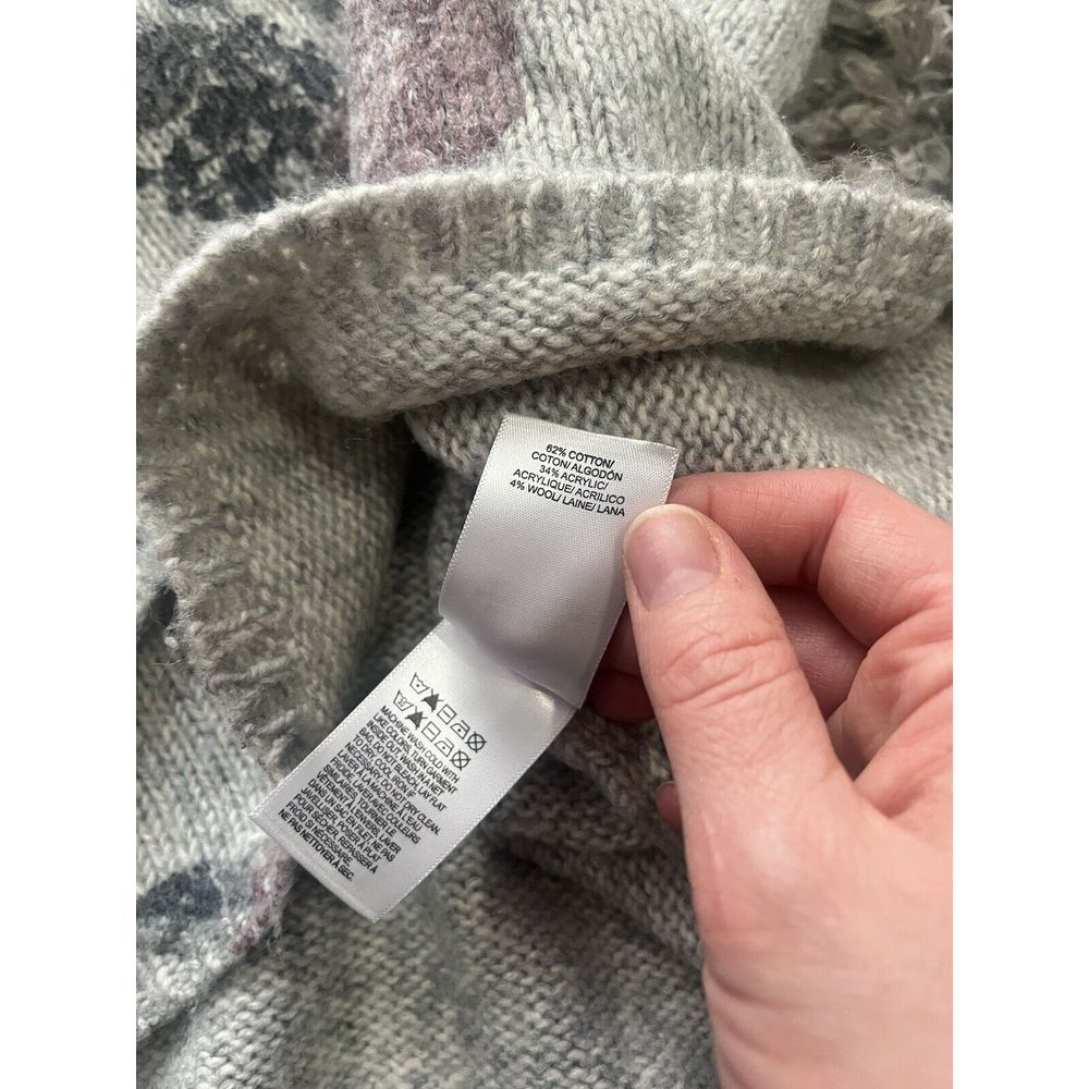 Lucky Brand Pullover Knit Sweater Gray Floral Sz M Wool Blend - Picture 4 of 5